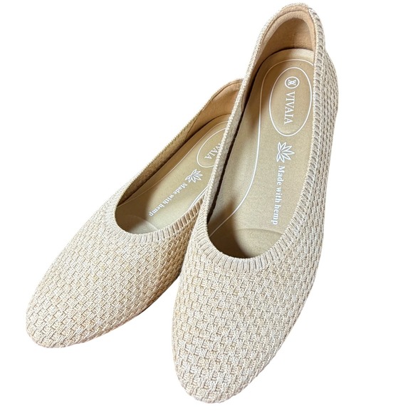 Vivaia Shoes - VIVAIA Aria 5° Pointed Toe Flats Women 40/9.5 Ballet Beige Knit Sustainable Hemp